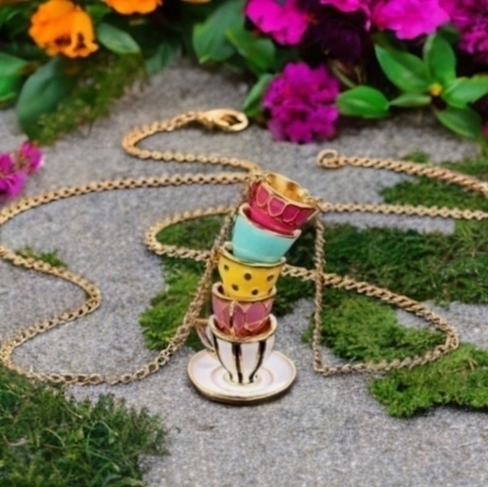 BETSEY JOHNSON STACKED MULTI TEACUP NECKLACE